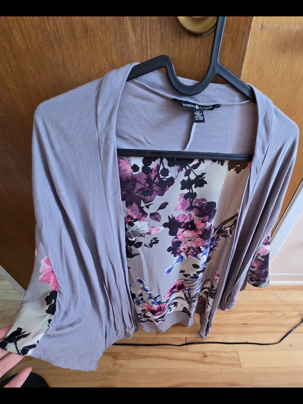 Open-Front Cardigan with Pink & Purple Floral Lining